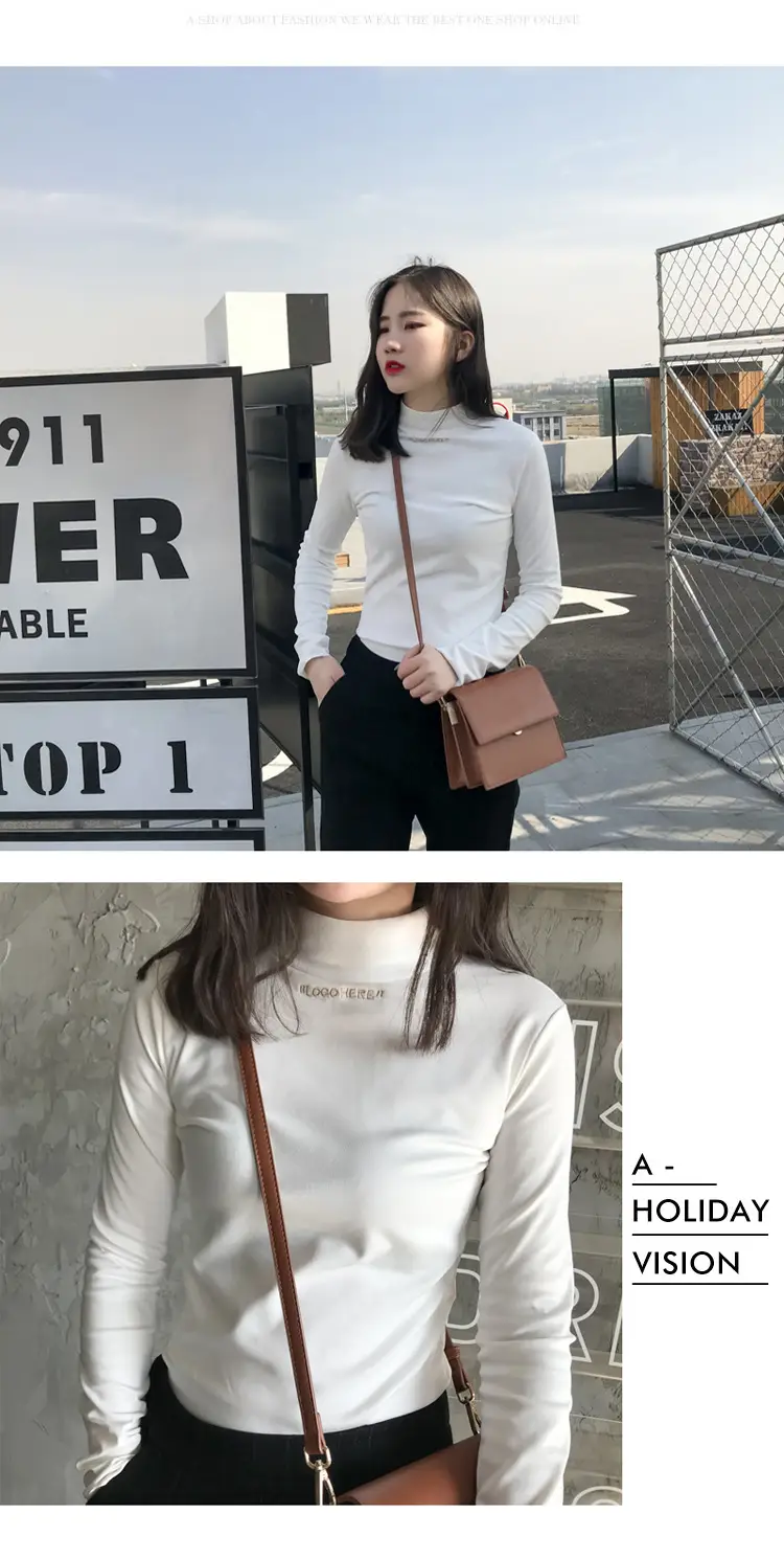 Women Fleece Lined Half-High Collar Shirt with Letter Embroidery — feature 6