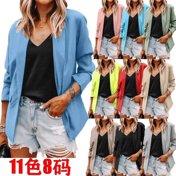 Navy Blue Lapel Cardigan Suit Jacket Women 2022 - Image 16