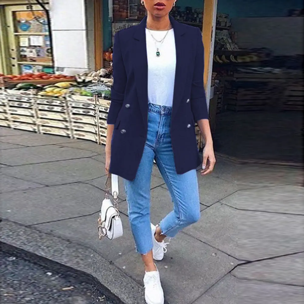 Navy Blue Lapel Cardigan Suit Jacket Women 2022 - Image 8