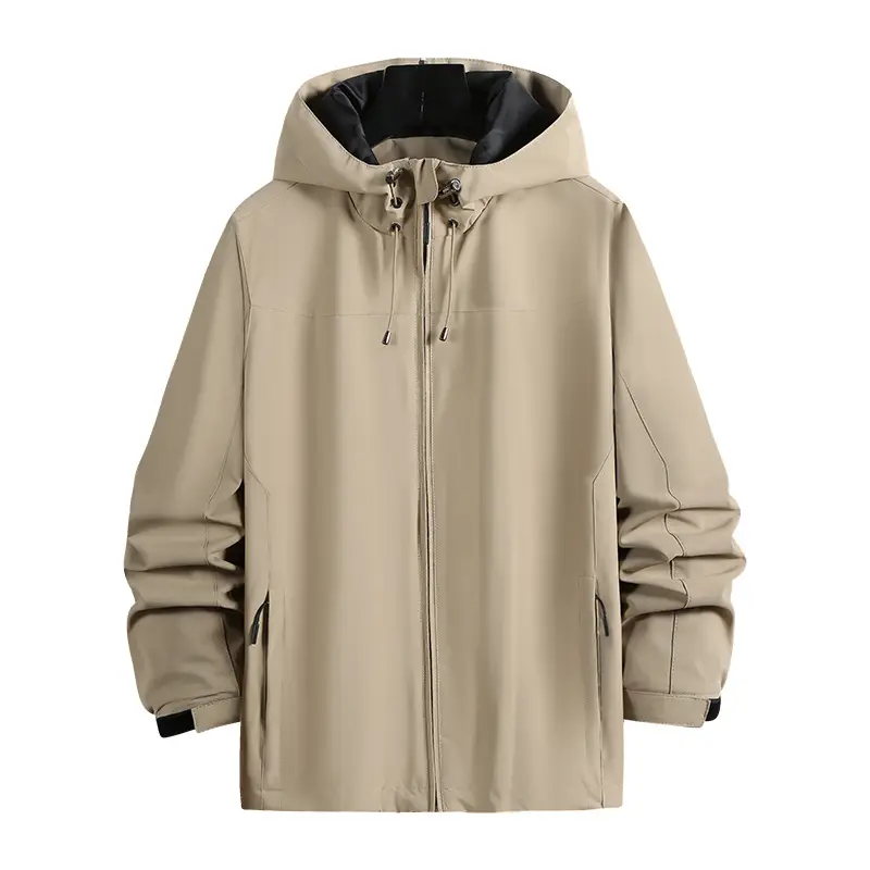 Men's Windproof Hoodie Jacket 4M Beige - Image 3