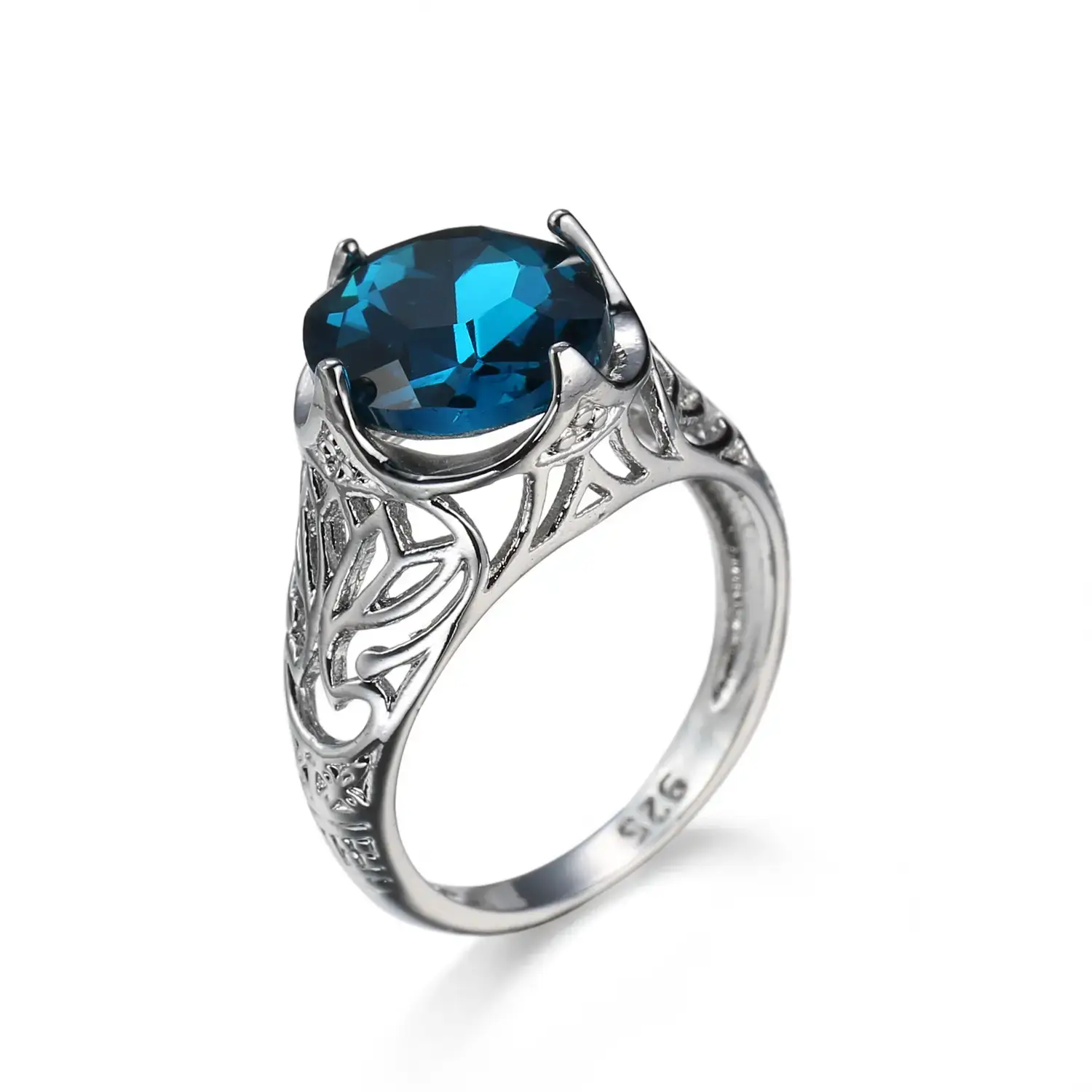 European Silver Zircon Wedding Ring with Floral Design - Image 6