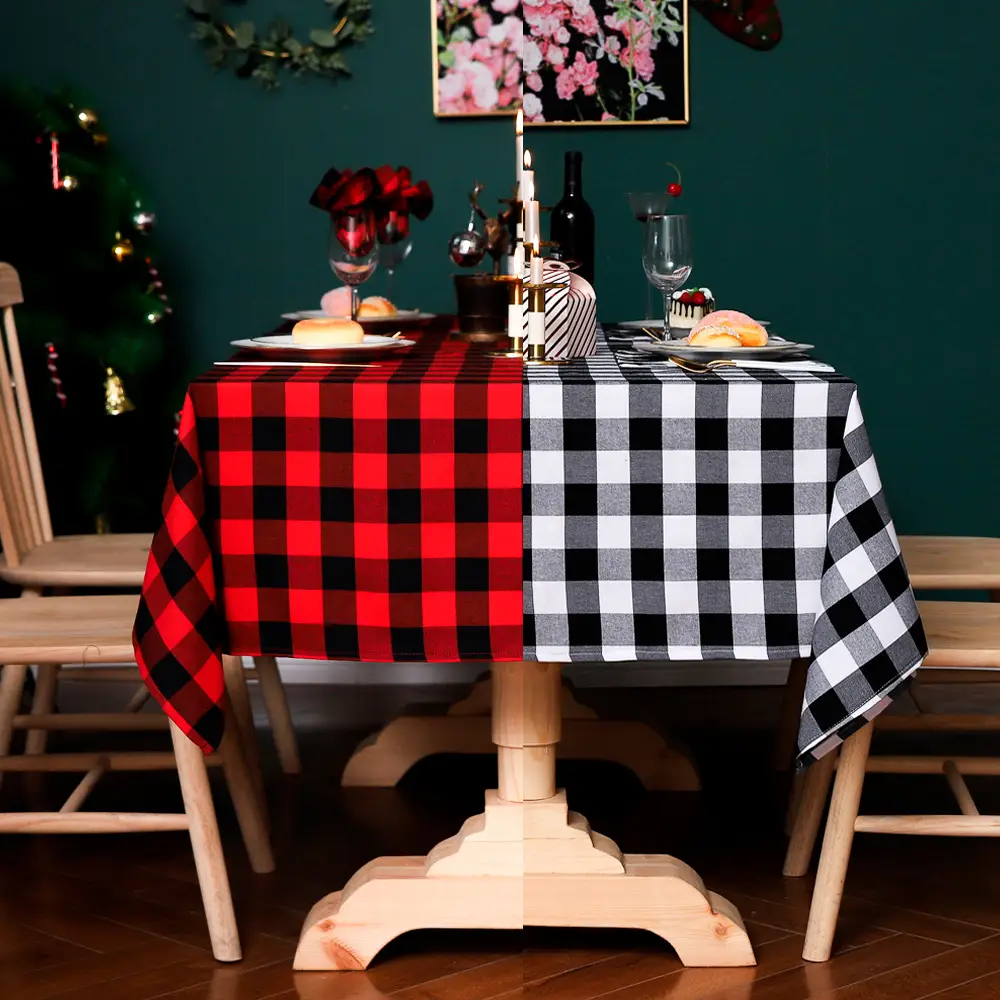 Red Black Checkered Tablecloth for Christmas Party Dining Set - Image 3
