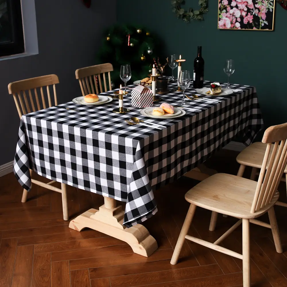 Red Black Checkered Tablecloth for Christmas Party Dining Set - Image 4