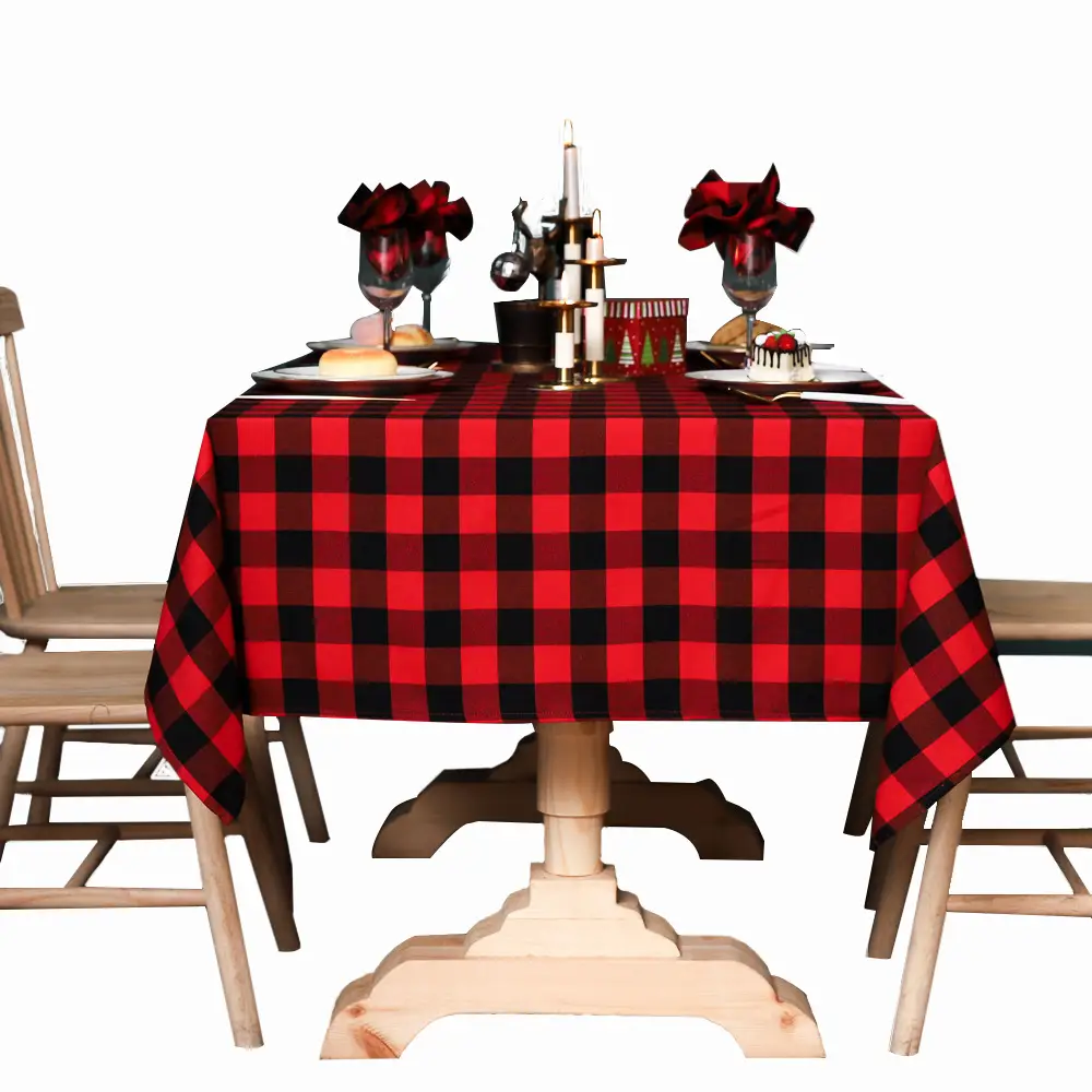 Red Black Checkered Tablecloth for Christmas Party Dining Set - Image 7