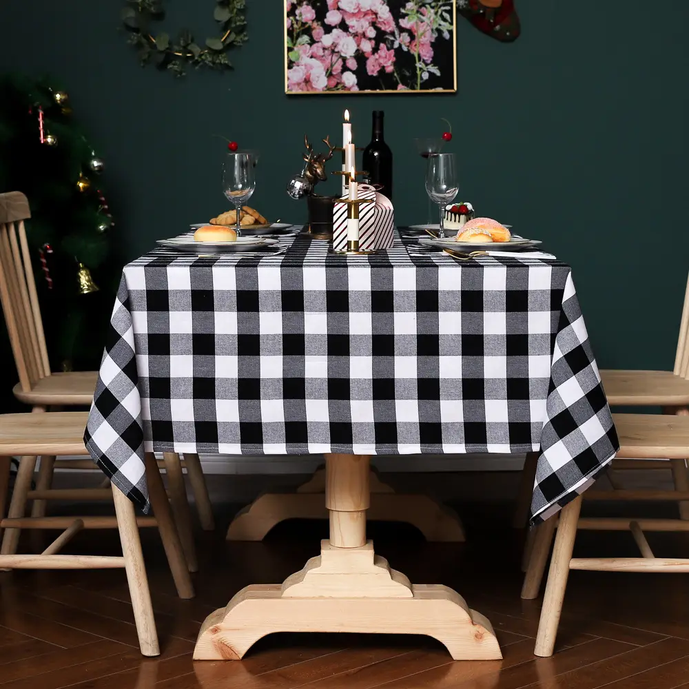 Red Black Checkered Tablecloth for Christmas Party Dining Set - Image 2