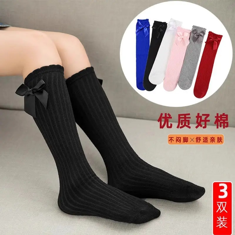 Gray Knit Bow Baby Over-Knee Socks for Girls - Image 8