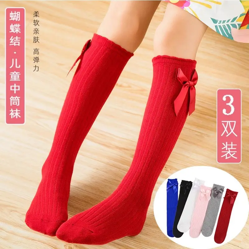 Gray Knit Bow Baby Over-Knee Socks for Girls - Image 9