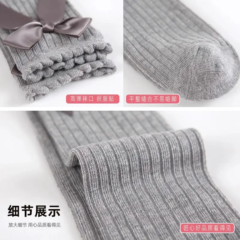 Gray Knit Bow Baby Over-Knee Socks for Girls - Image 10
