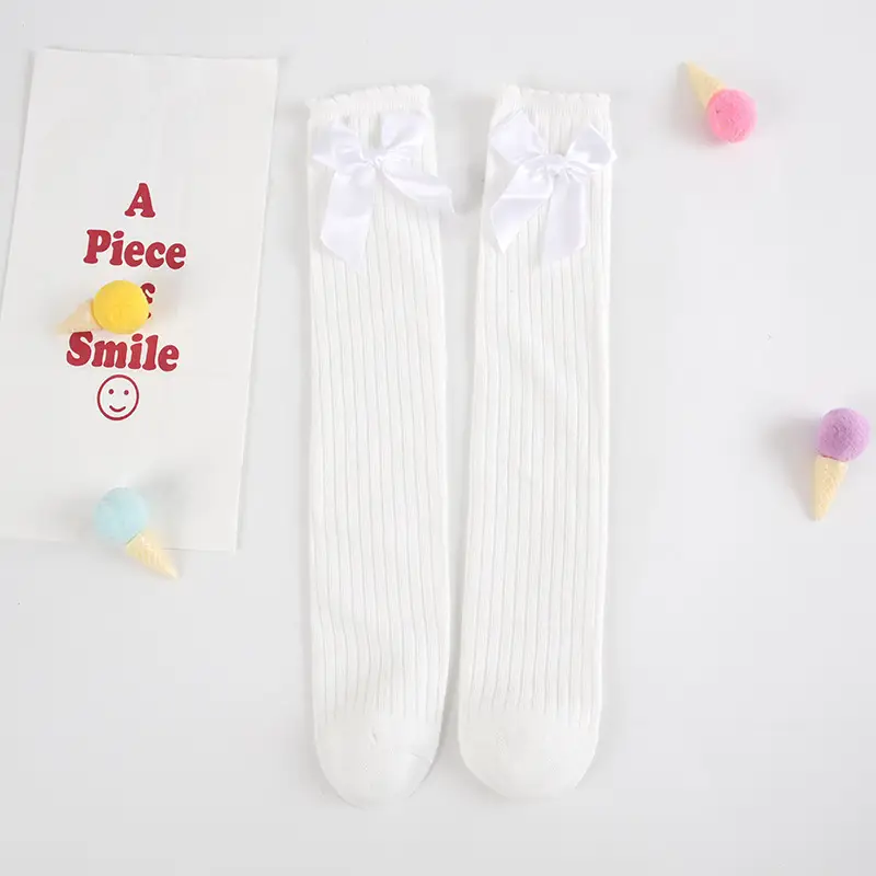 Gray Knit Bow Baby Over-Knee Socks for Girls - Image 2