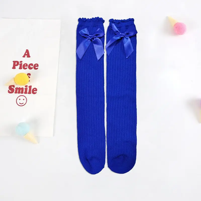 Gray Knit Bow Baby Over-Knee Socks for Girls - Image 3