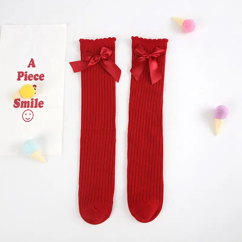 Gray Knit Bow Baby Over-Knee Socks for Girls - Image 4