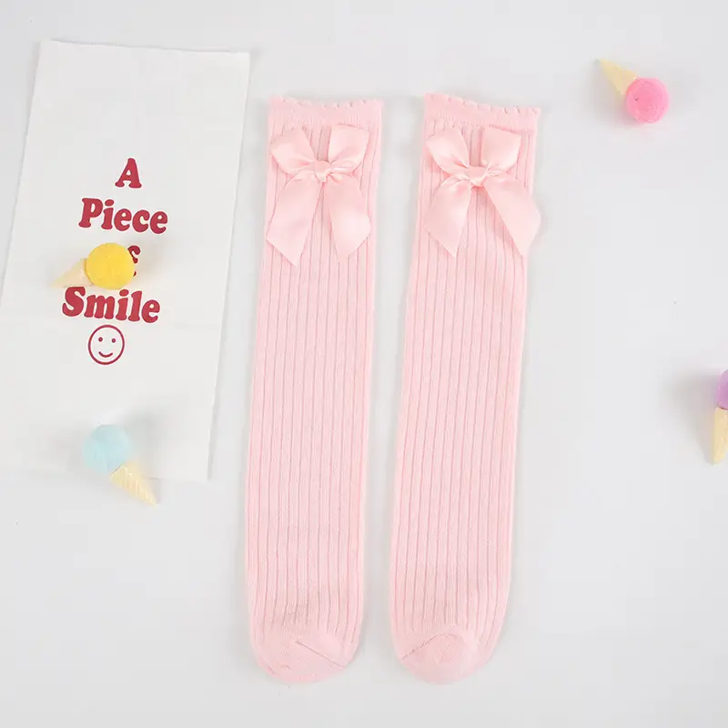 Gray Knit Bow Baby Over-Knee Socks for Girls - Image 5