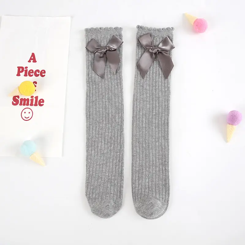 Gray Knit Bow Baby Over-Knee Socks for Girls - Image 6
