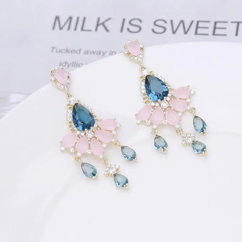 Liyu Silver Earrings Blue Zircon Long Drop - Image 3