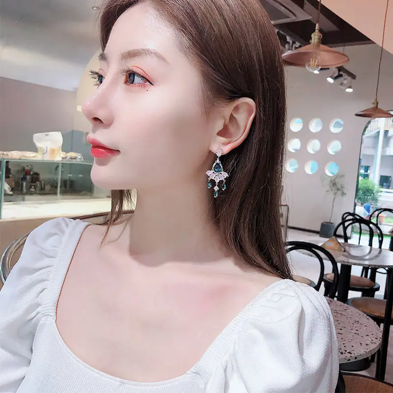 Liyu Silver Earrings Blue Zircon Long Drop - Image 4