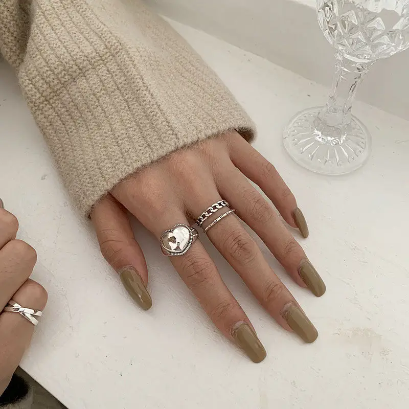 Sterling Silver Love Chain Ring Set of 2 - Image 4