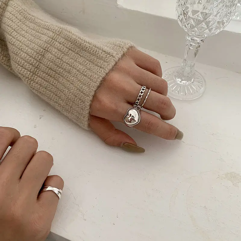 Sterling Silver Love Chain Ring Set of 2 — feature 1