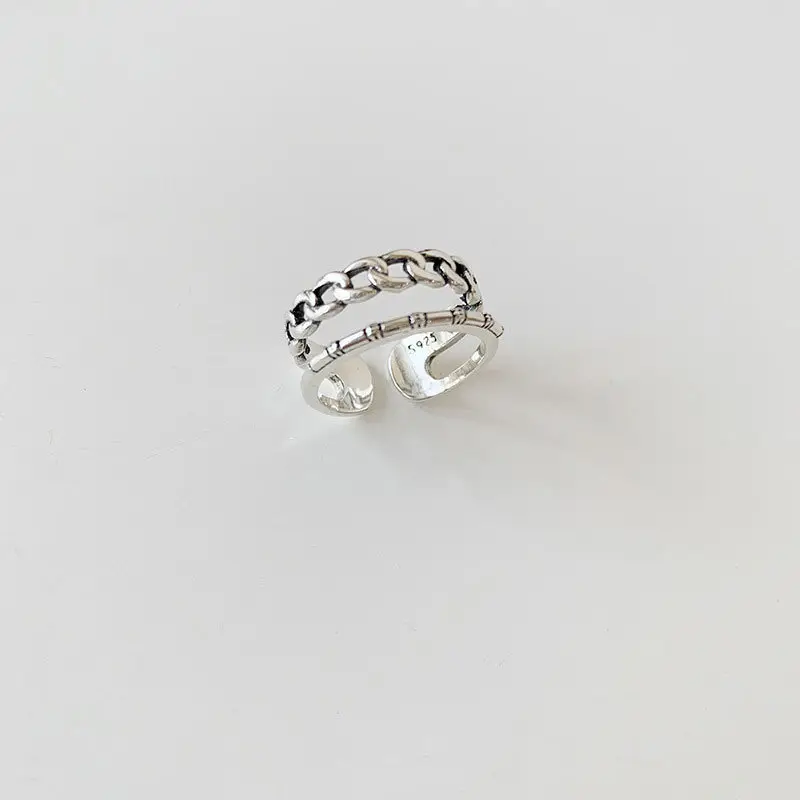 Sterling Silver Love Chain Ring Set of 2 - Image 2