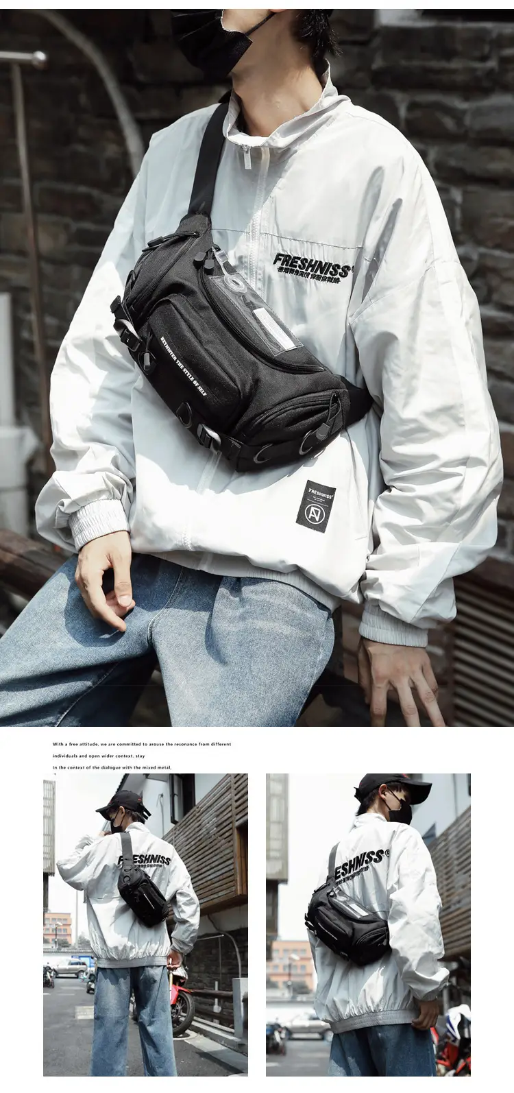 Men's Black Water-Repellent Crossbody Bag Large Capacity — feature 8