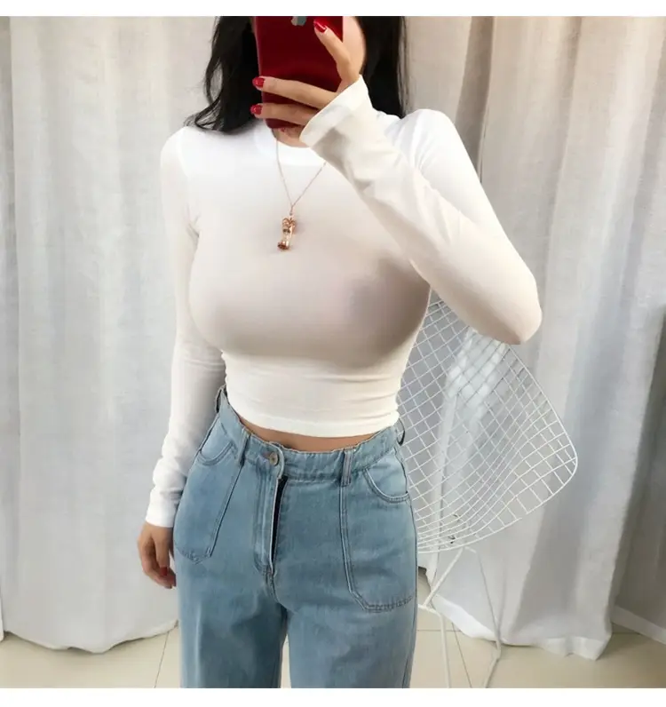 Women Long Sleeve Crewneck T-Shirt Grey — feature 15