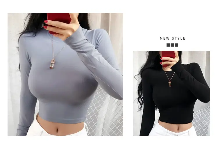 Women Long Sleeve Crewneck T-Shirt Grey — feature 2