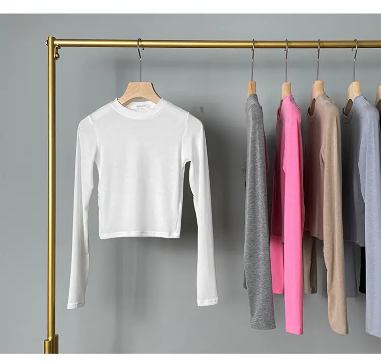 Women Long Sleeve Crewneck T-Shirt Grey — feature 31