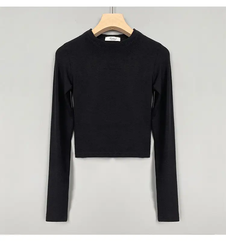 Women Long Sleeve Crewneck T-Shirt Grey — feature 33