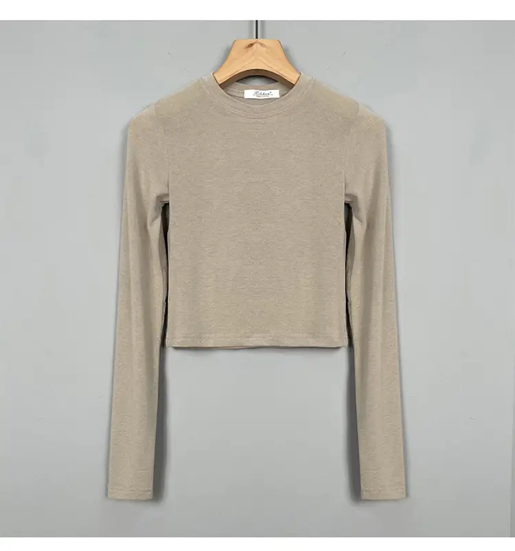 Women Long Sleeve Crewneck T-Shirt Grey — feature 35