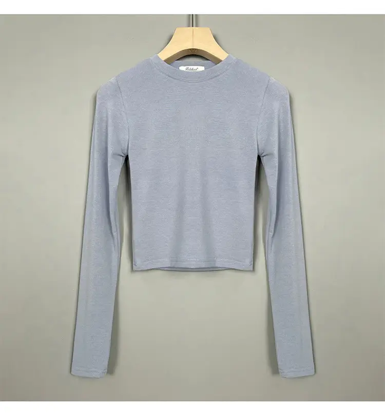 Women Long Sleeve Crewneck T-Shirt Grey — feature 36