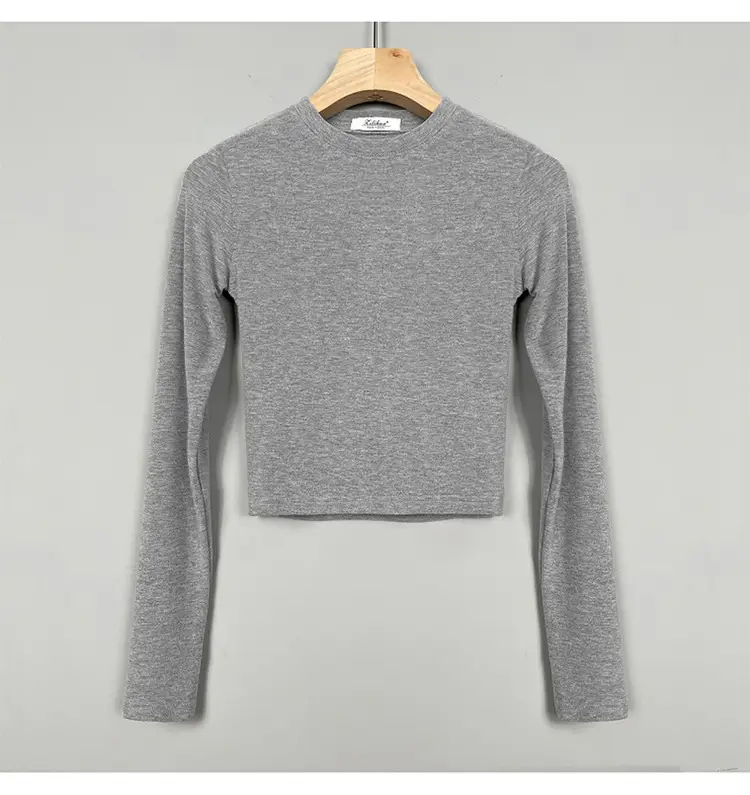 Women Long Sleeve Crewneck T-Shirt Grey — feature 37