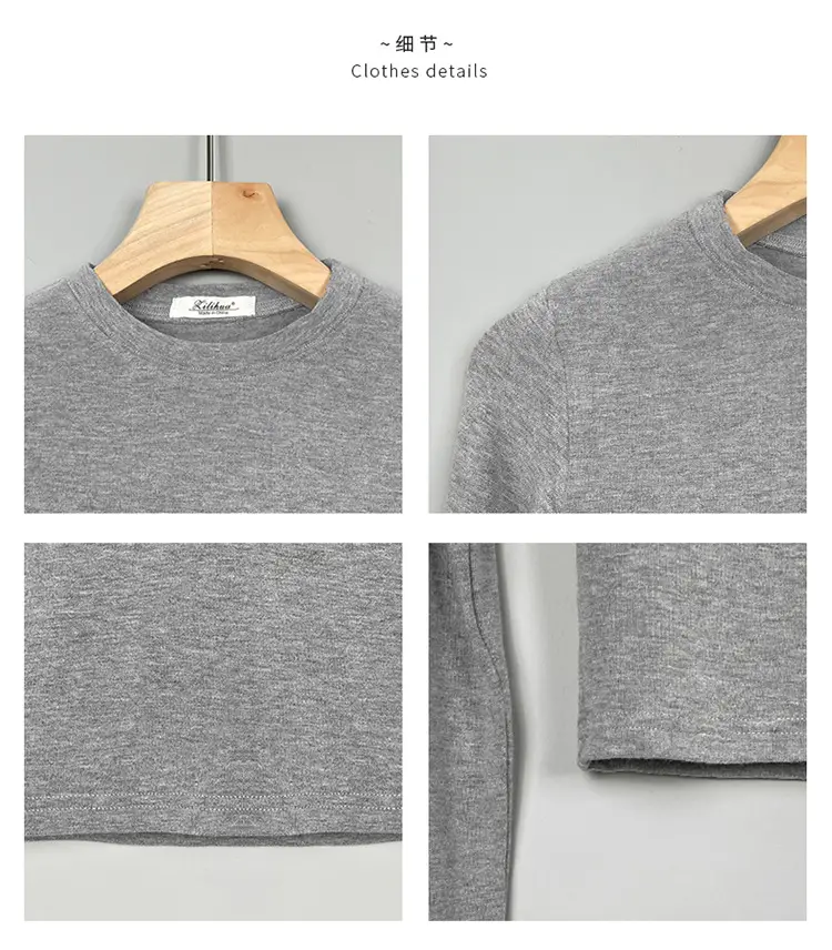 Women Long Sleeve Crewneck T-Shirt Grey — feature 4