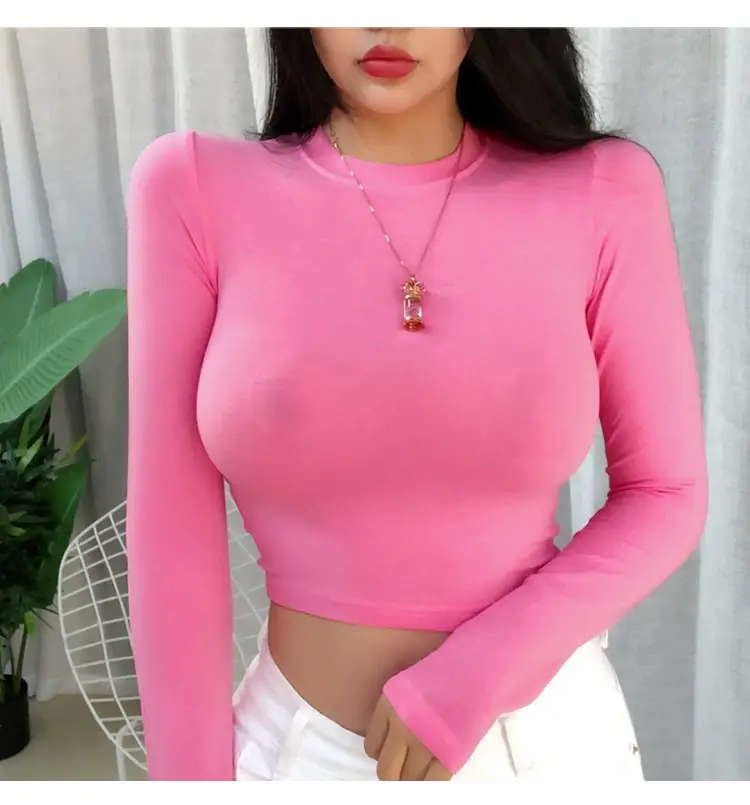 Women Long Sleeve Crewneck T-Shirt Grey — feature 7