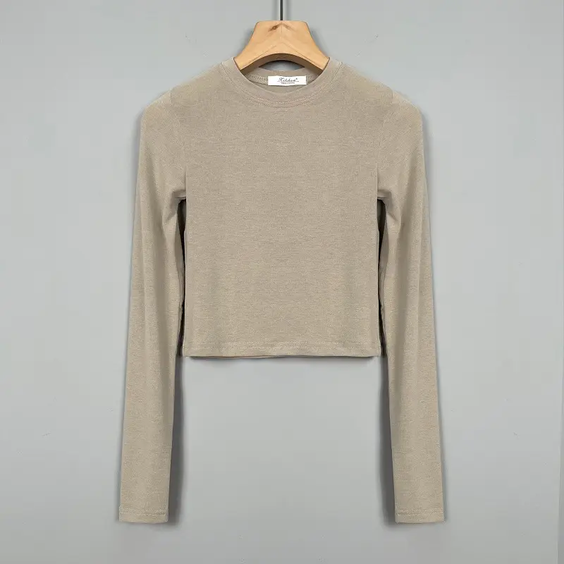 Women Long Sleeve Crewneck T-Shirt Grey - Image 3