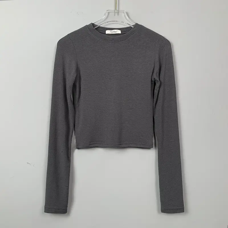 Women Long Sleeve Crewneck T-Shirt Grey - Image 5