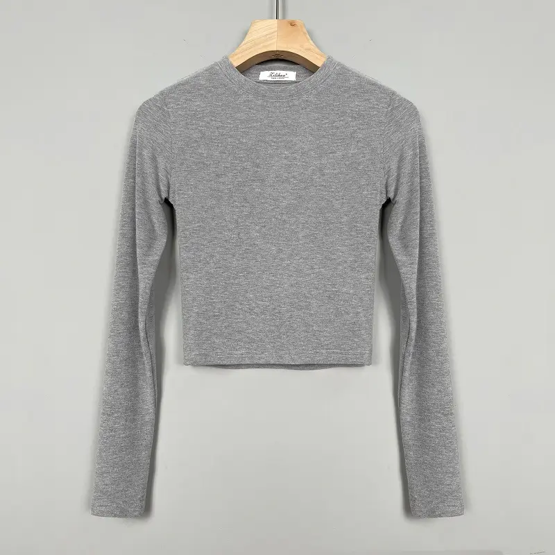 Women Long Sleeve Crewneck T-Shirt Grey - Image 6