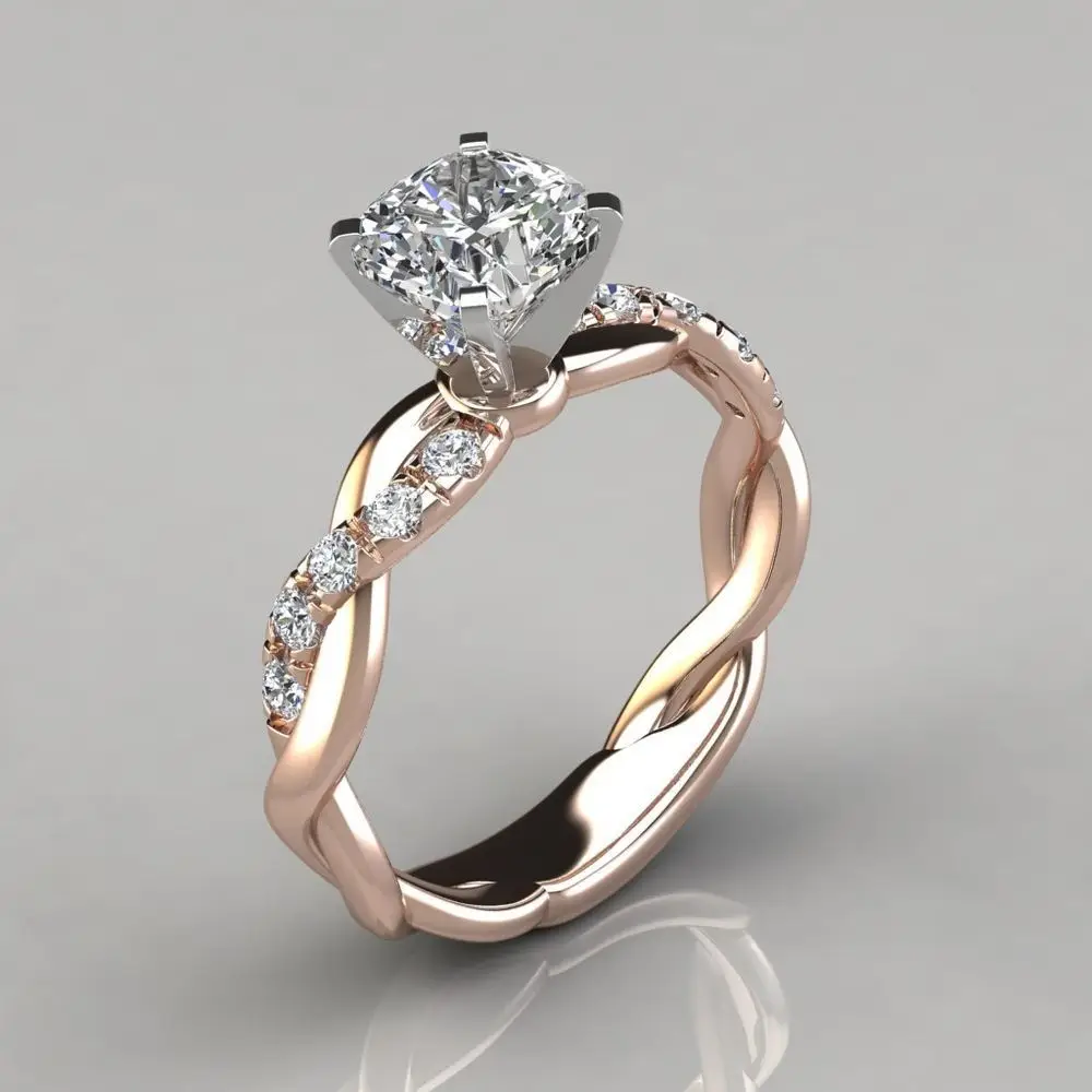 18K Rose Gold Square Diamond Engagement Ring for Women - Image 2