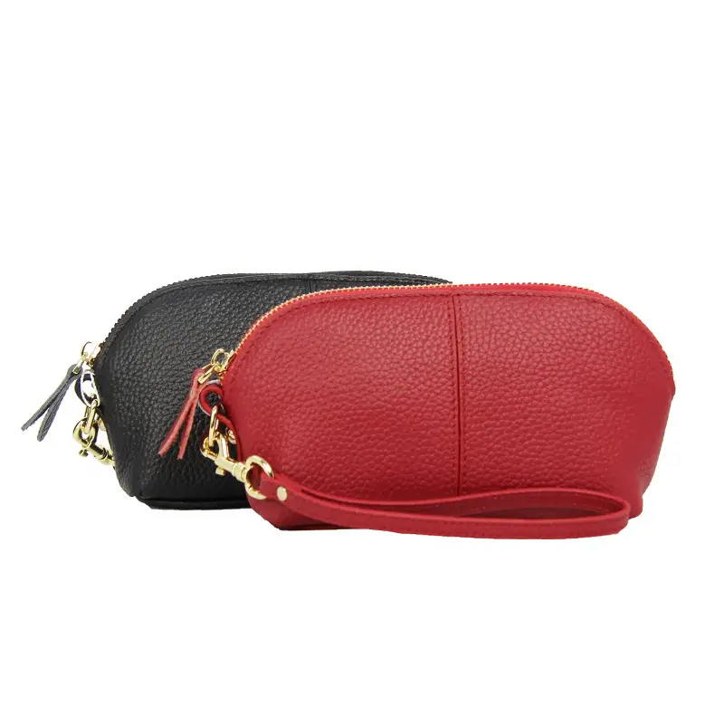 Women's Grey Cowhide Clutch Bag with Gold Zipper - Image 9
