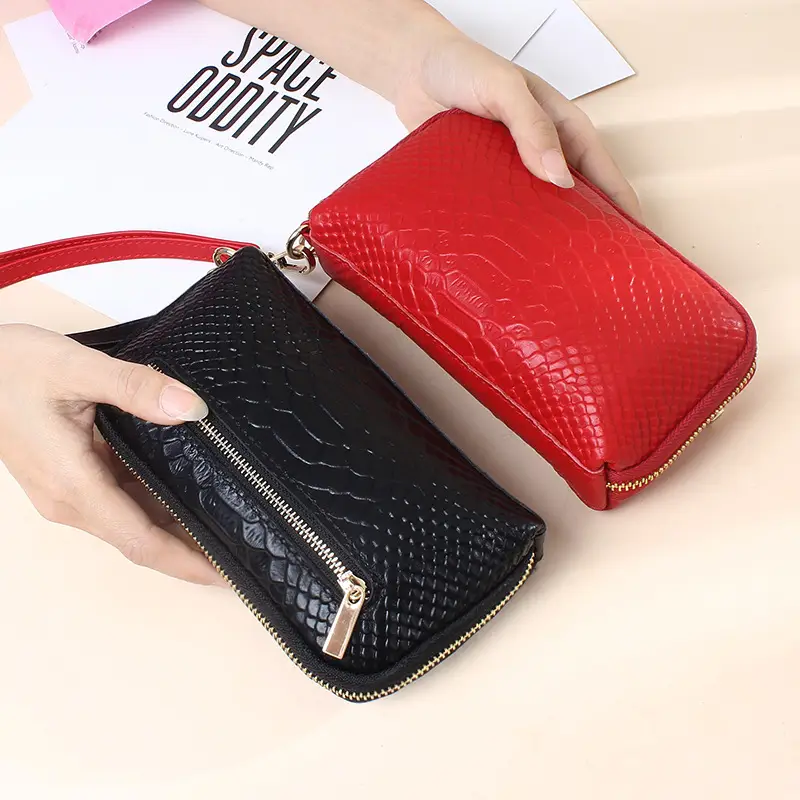 Women's Grey Cowhide Clutch Bag with Gold Zipper — feature 15