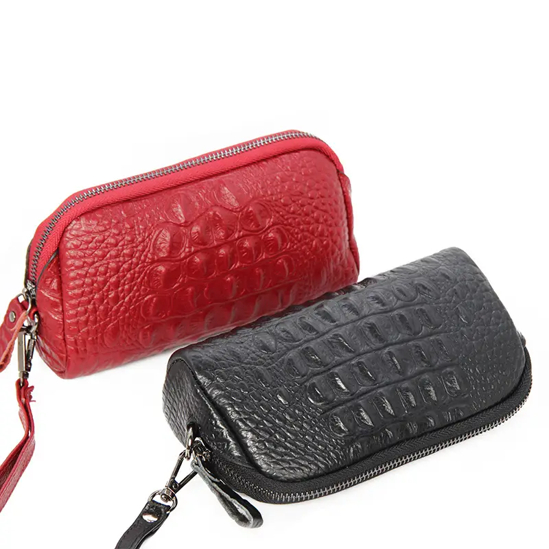 Women's Grey Cowhide Clutch Bag with Gold Zipper — feature 17