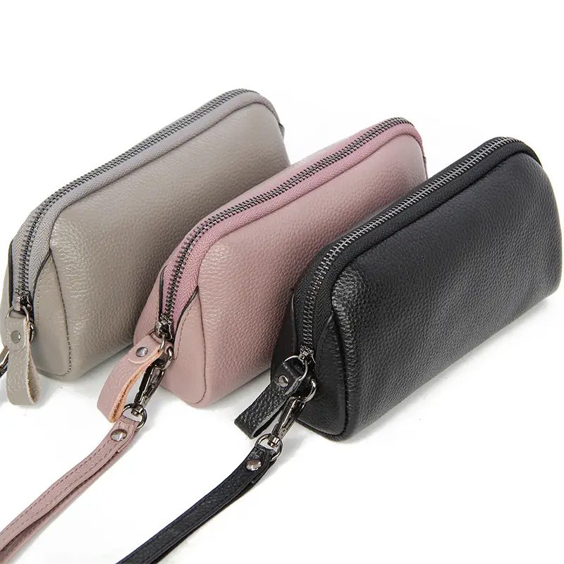 Women's Grey Cowhide Clutch Bag with Gold Zipper — feature 19