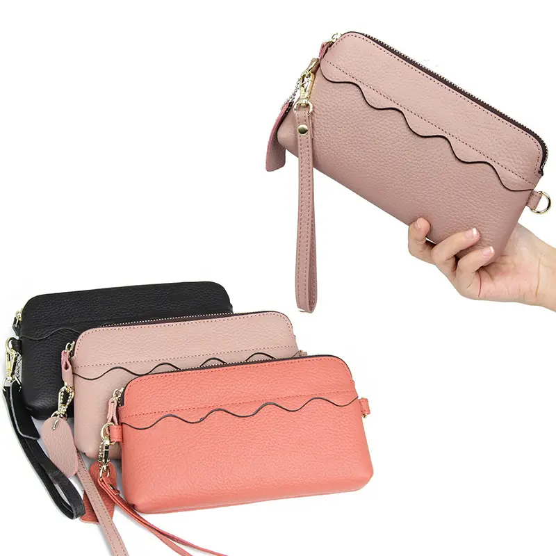 Women's Grey Cowhide Clutch Bag with Gold Zipper — feature 23