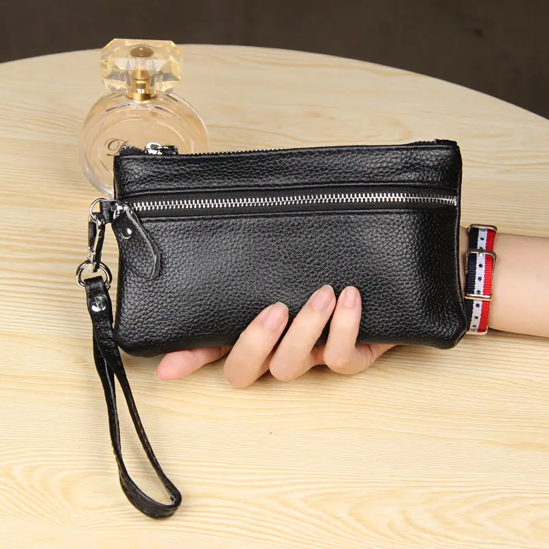 Women's Grey Cowhide Clutch Bag with Gold Zipper — feature 29