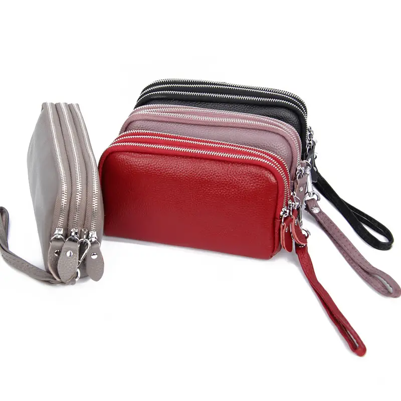 Women's Grey Cowhide Clutch Bag with Gold Zipper — feature 31