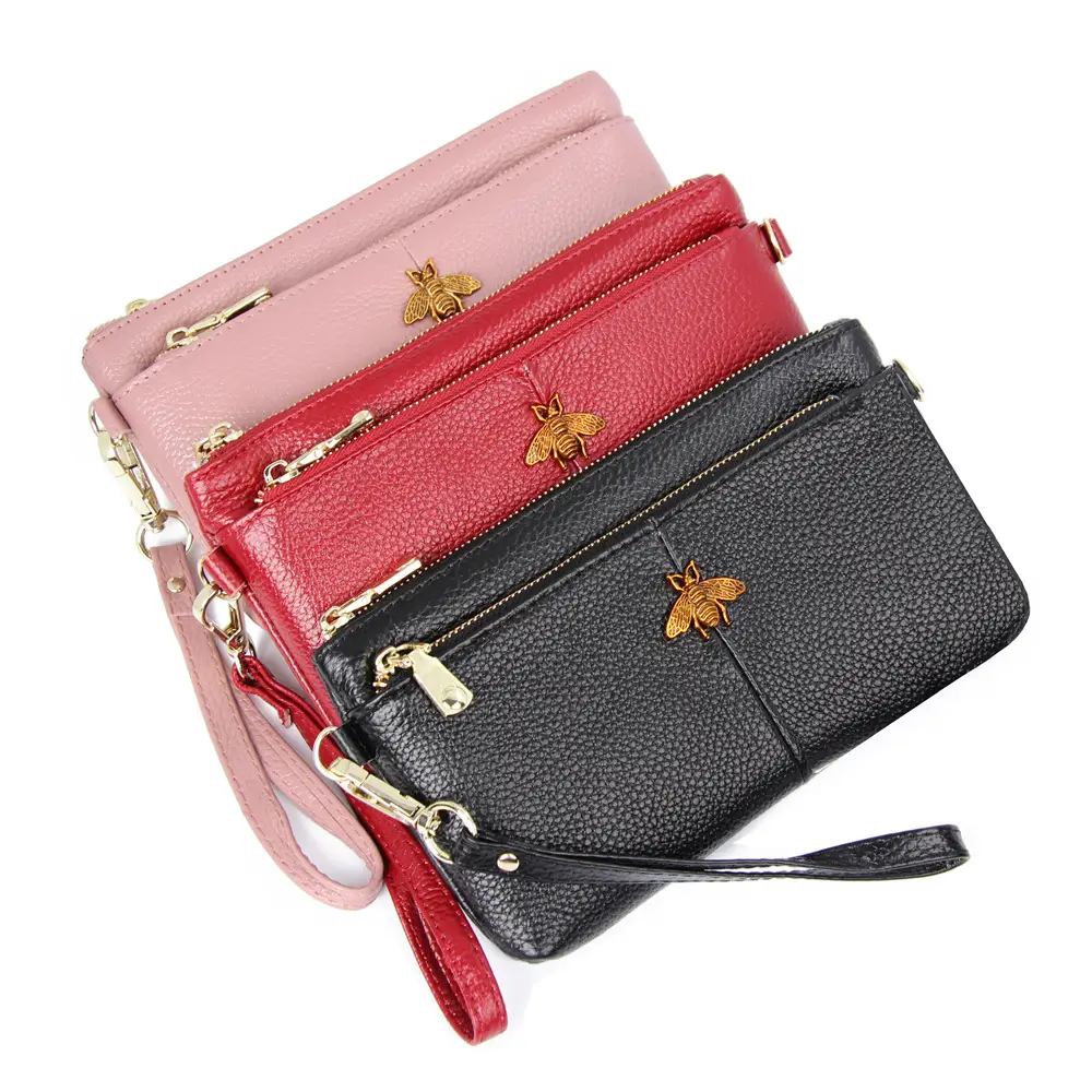 Women's Grey Cowhide Clutch Bag with Gold Zipper — feature 33