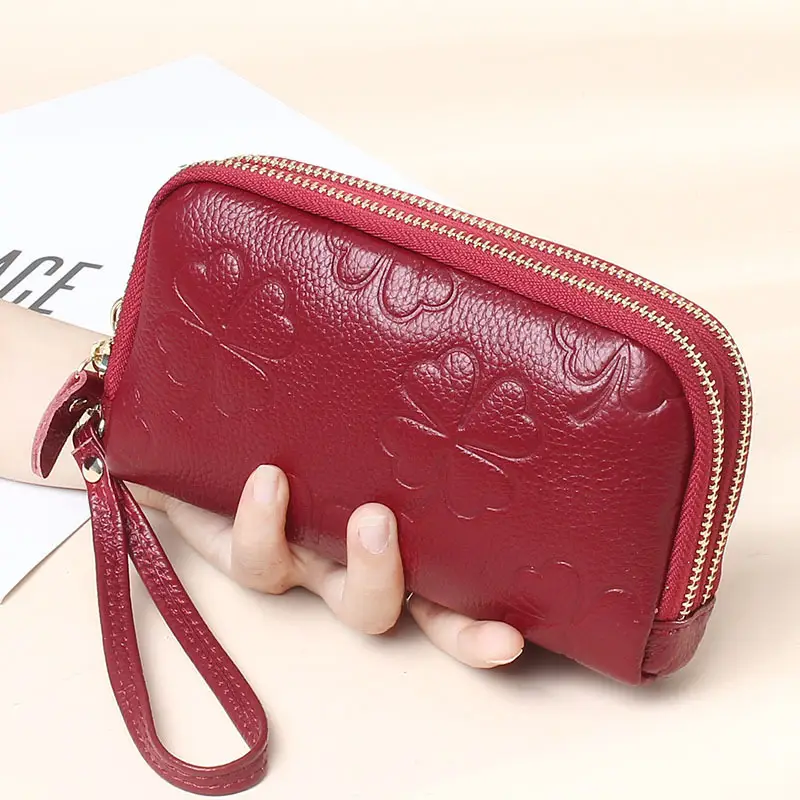 Women's Grey Cowhide Clutch Bag with Gold Zipper — feature 35
