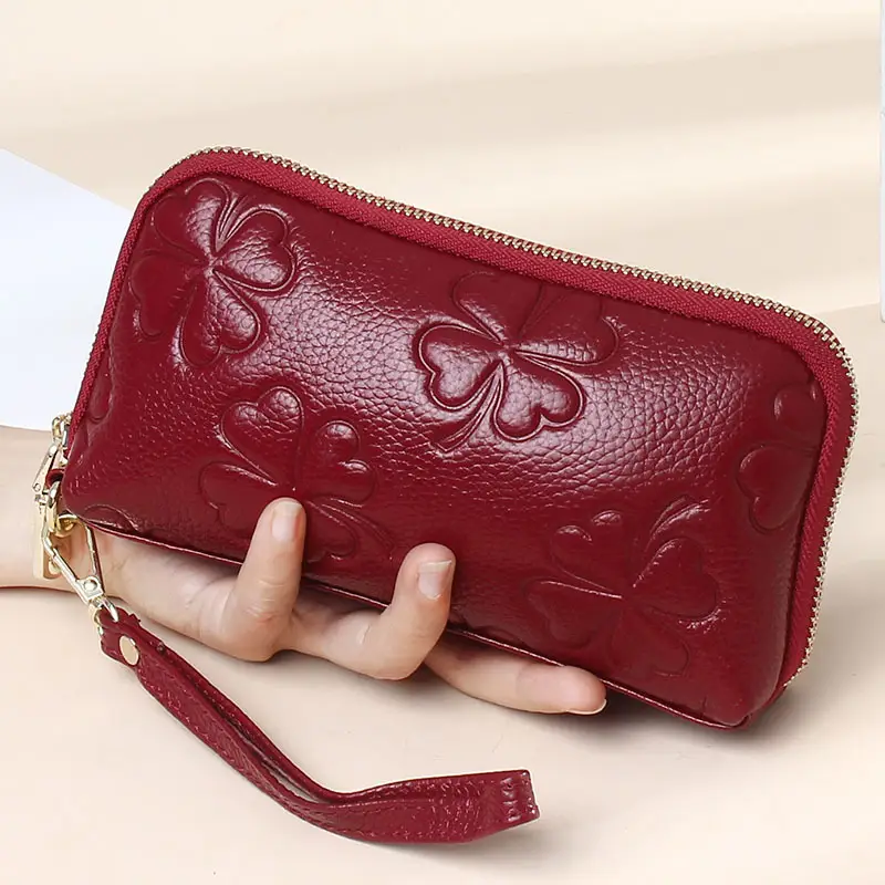 Women's Grey Cowhide Clutch Bag with Gold Zipper — feature 39