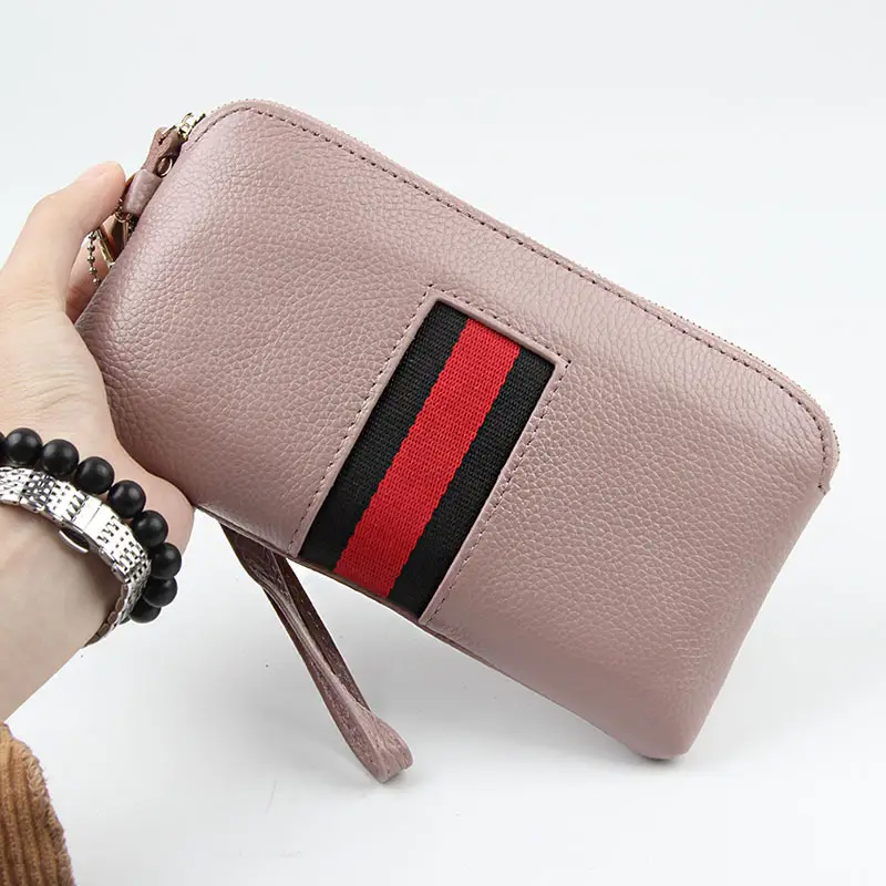Women's Grey Cowhide Clutch Bag with Gold Zipper — feature 45