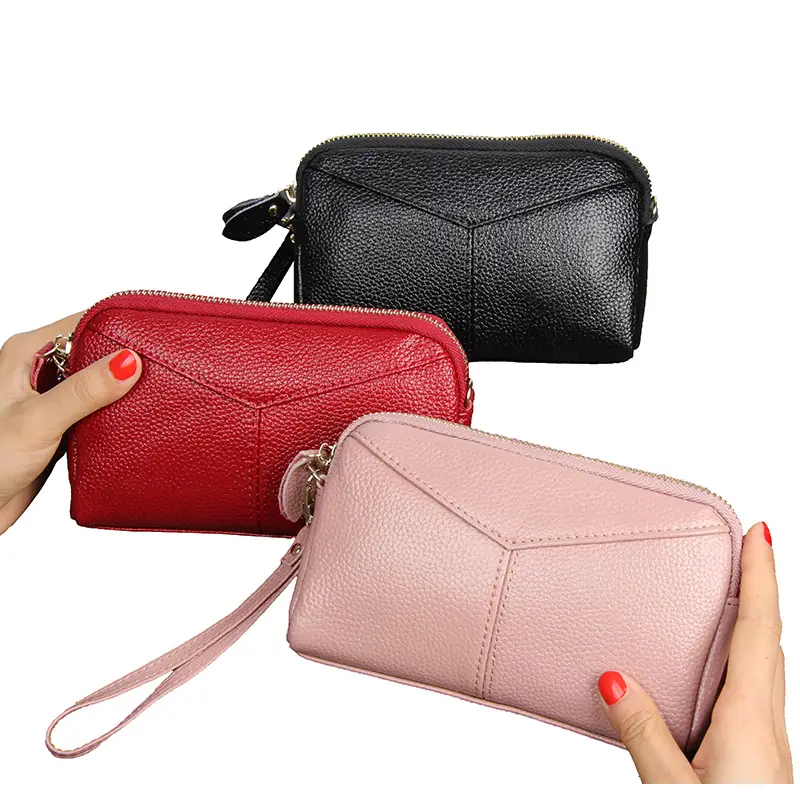 Women's Grey Cowhide Clutch Bag with Gold Zipper — feature 51