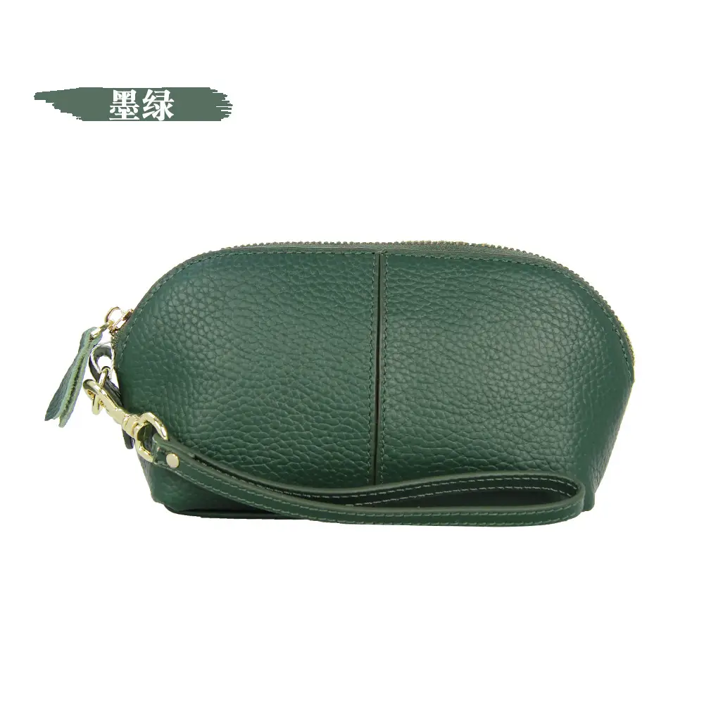 Women's Grey Cowhide Clutch Bag with Gold Zipper - Image 3
