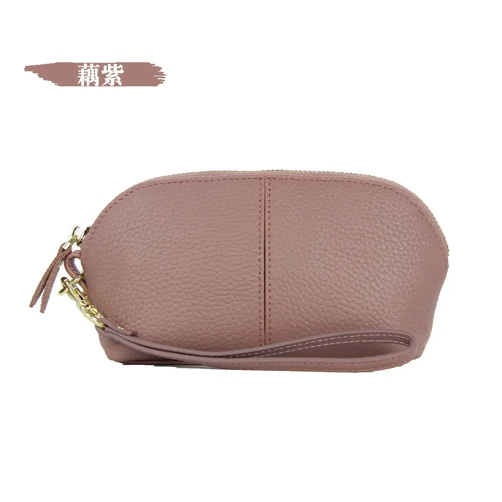 Women's Grey Cowhide Clutch Bag with Gold Zipper - Image 4